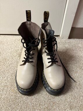 Dr. Martens Cream Leather Lace-Up Combat Boots with Black Soles